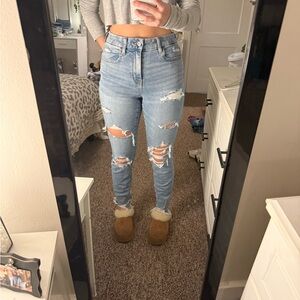 American Eagle Outfitters Light Blue High Rise Ripped Jeans